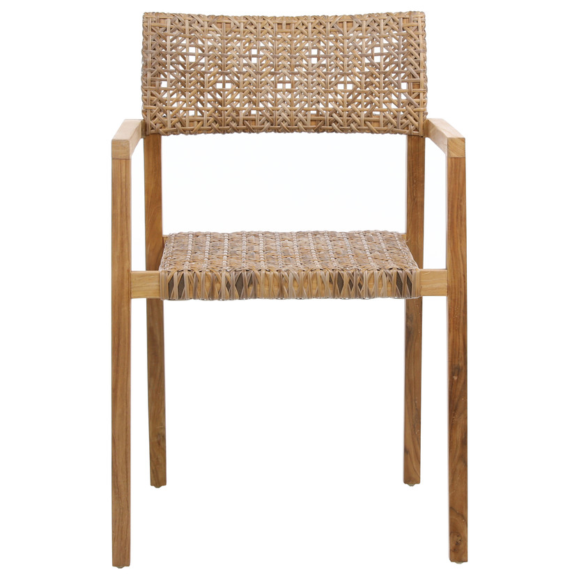 Chloe Indoor-Outdoor Natural Finish Teak and Synthetic Rattan Arm Chair, Set of 2