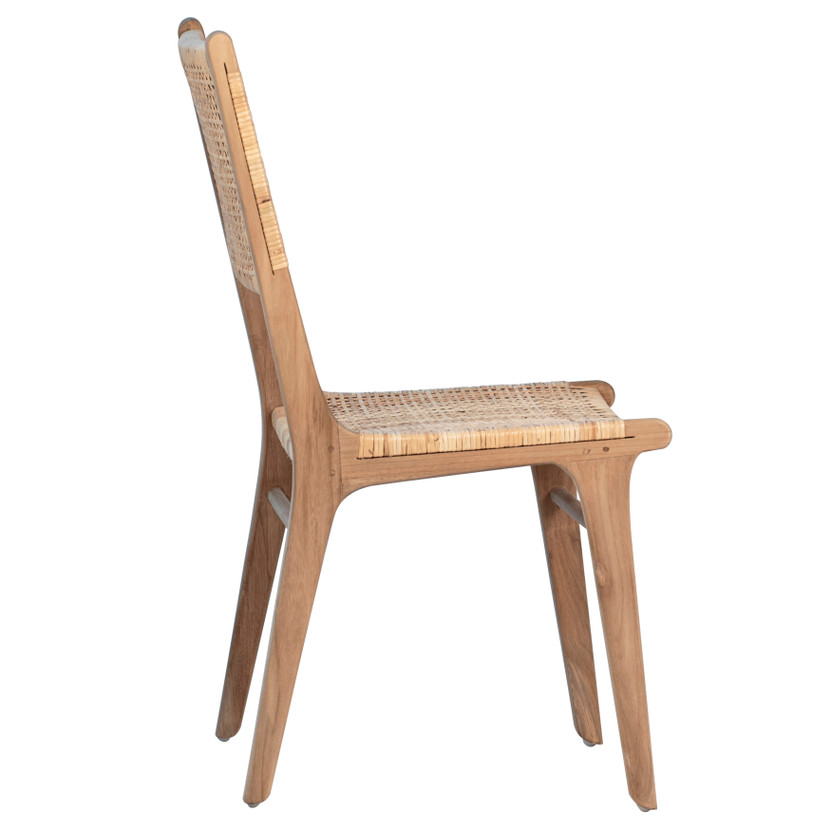 Iris Natural Finish Teak and Natural Woven Rattan High Back Dining Side Chair