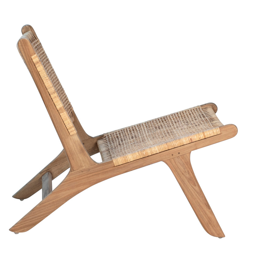 Iris Natural Finish Teak and Natural Woven Rattan Lounge Style Occasional Chair