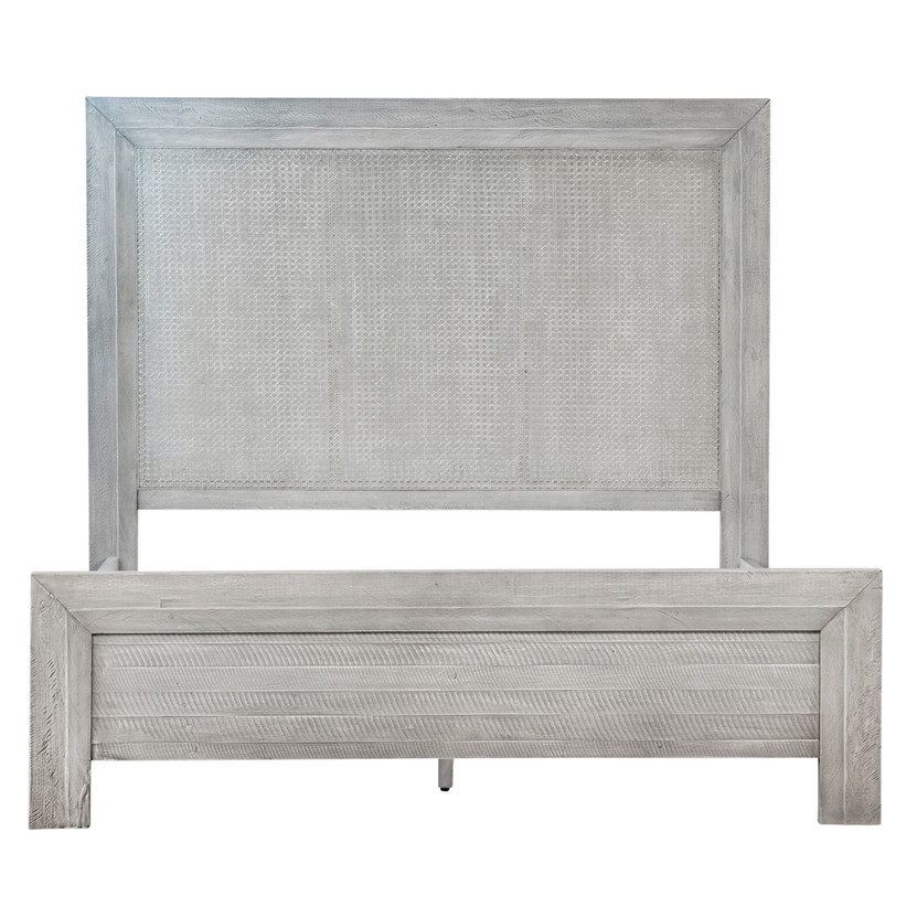 Jace Light Grey Reclaimed Acacia and Rattan Panel Bed