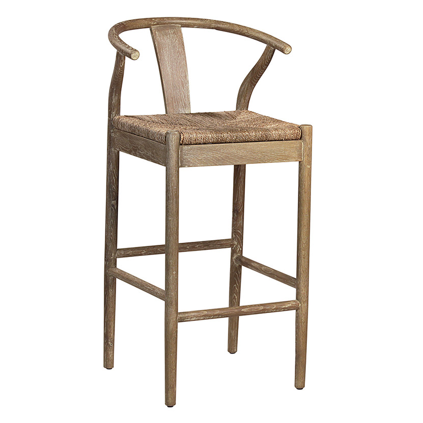 Kairo Natural Oak and Woven Wicker Wishbone Back Dining Barstool, Set of 2