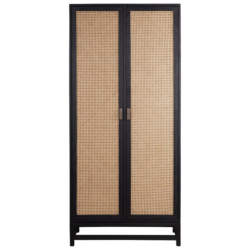 Khloe 78" Tall Exotic Wood and Rattan 2-Door Cabinet
