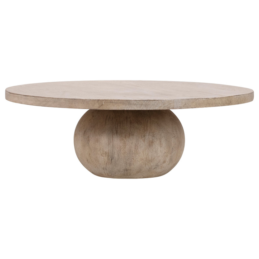 Sophia 42" Round Reclaimed Pine Modern Coffee Table with Ball Pedestal Base