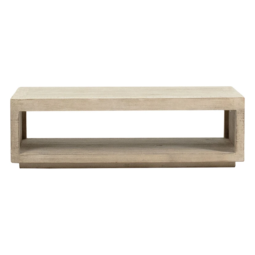 Stark Rectangular Reclaimed Pine Open Frame Coffee Table in a Light Wash Finish