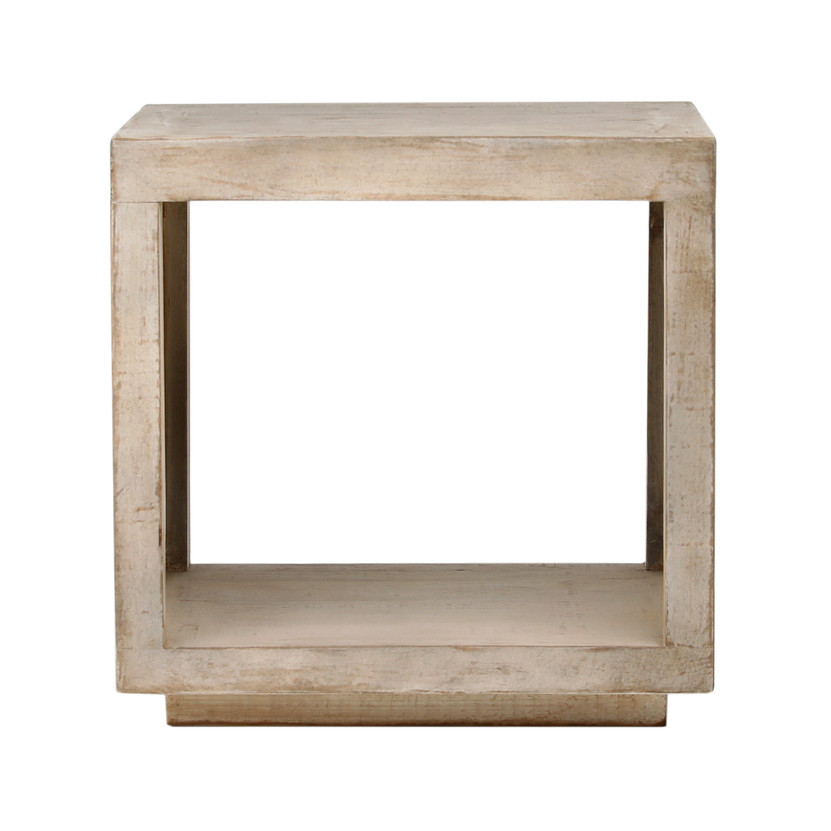 Stark Rectangular Reclaimed Pine Open Frame Side Table in a Light Wash Finish