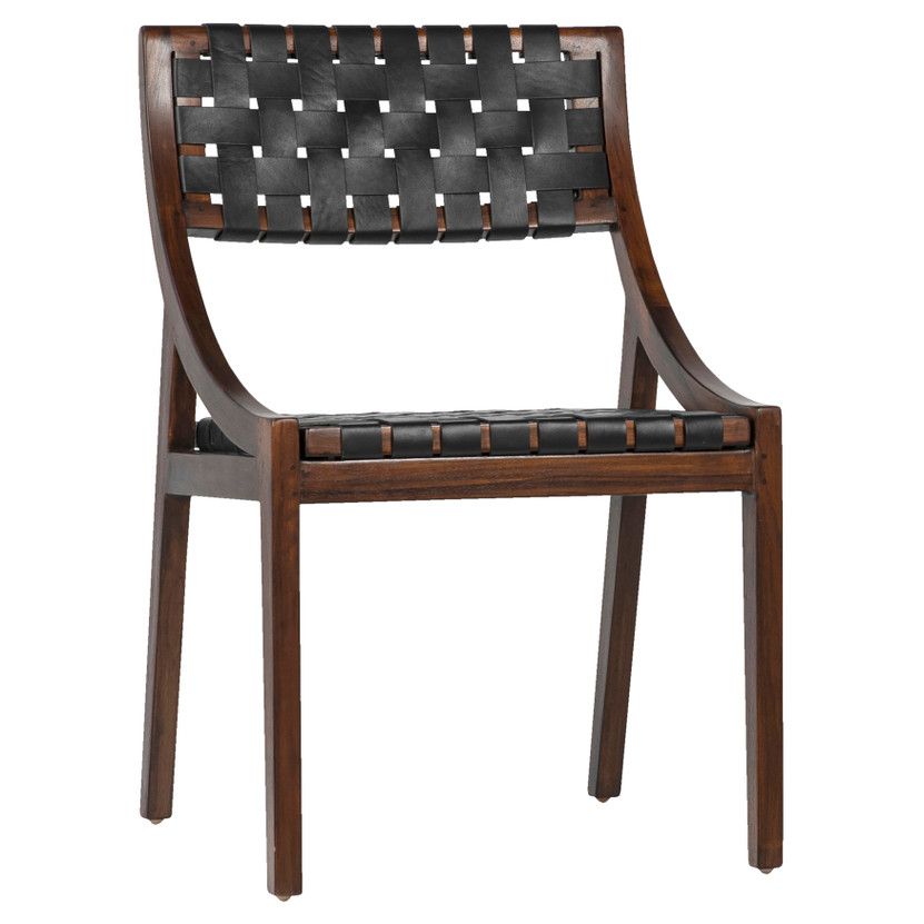 Willow Rich Dark Brown Stained Teak and Woven Full Grain Leather Chair