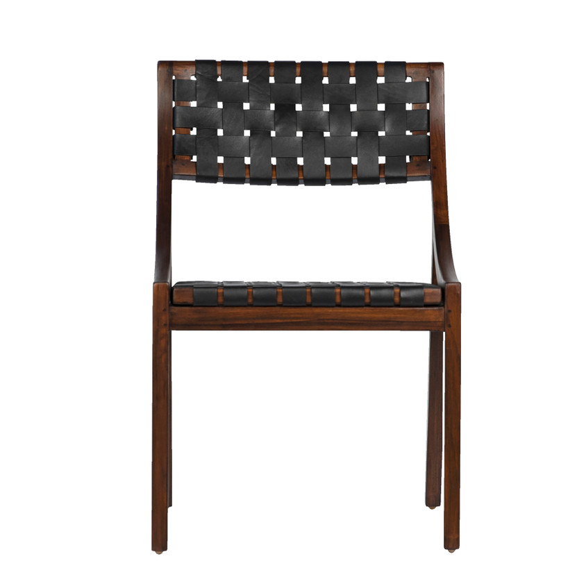 Willow Rich Dark Brown Stained Teak and Woven Full Grain Leather Chair