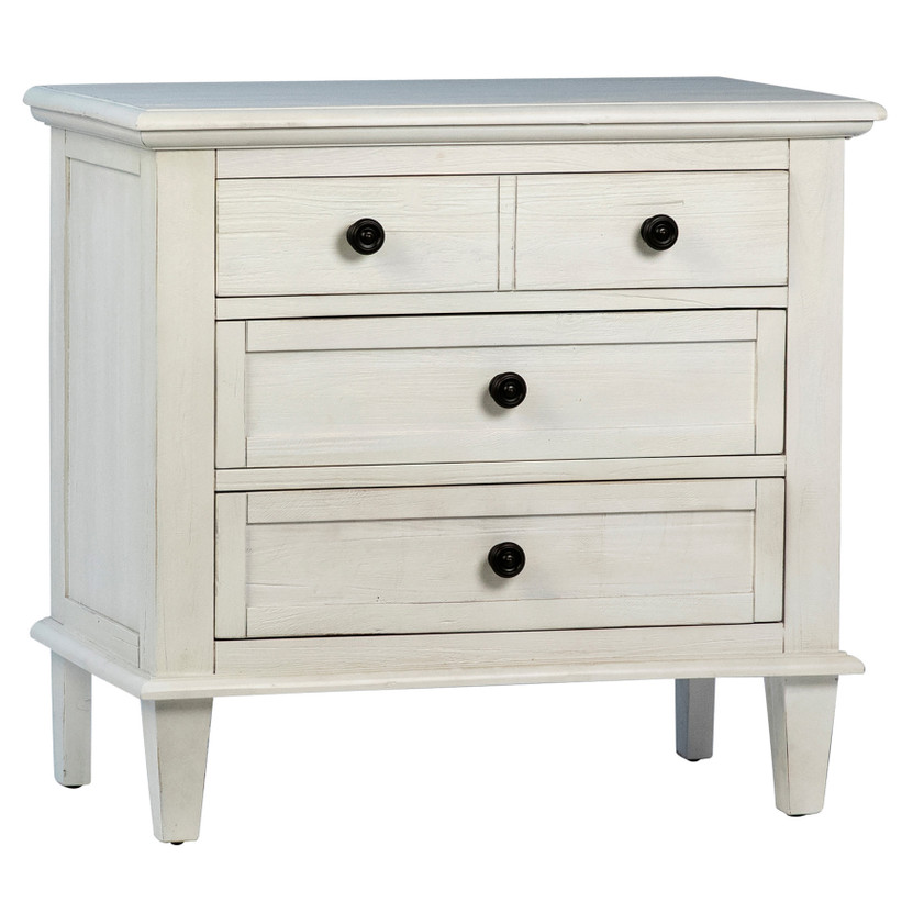Xander Reclaimed Acacia Whitewash Coastal 3-Drawer Storage Nightstand with Iron Hardware