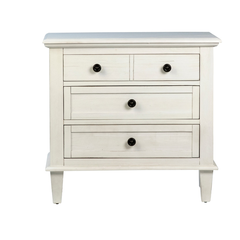 Xander Reclaimed Acacia Whitewash Coastal 3-Drawer Storage Nightstand with Iron Hardware
