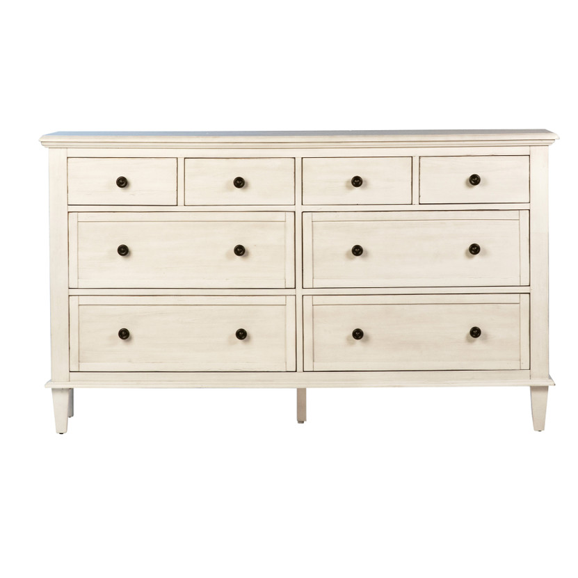 Xander Reclaimed Acacia Whitewash Coastal 8-Drawer Dresser with Iron Hardware