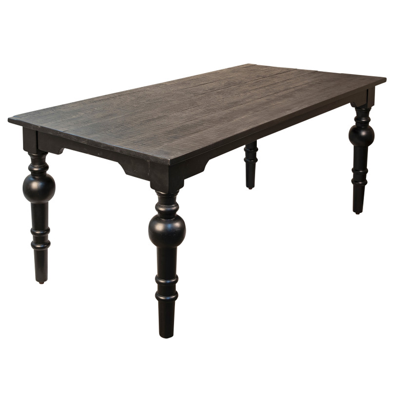 Xeno 72" Rectangular Acacia and Mango Wood Carved 4-Leg Table Finished in Black