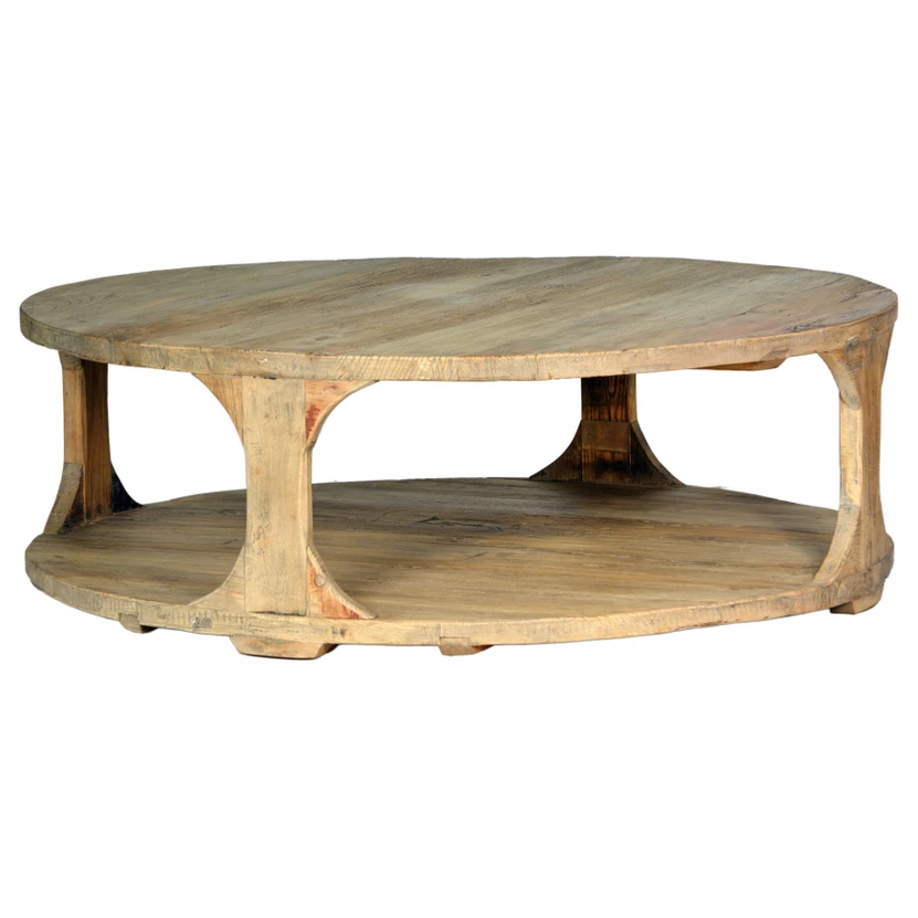 Diego 48" Reclaimed Elm Natural Sealed Round Spool Style Coffee Table