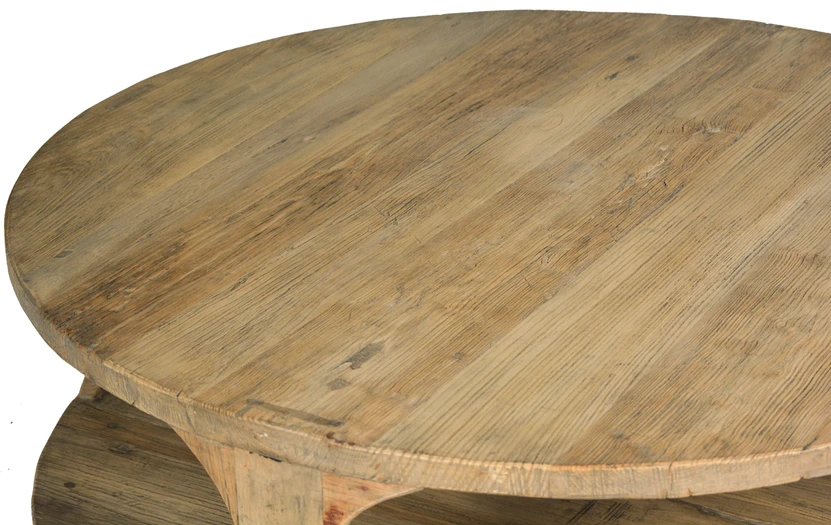 Diego 48" Reclaimed Elm Natural Sealed Round Spool Style Coffee Table