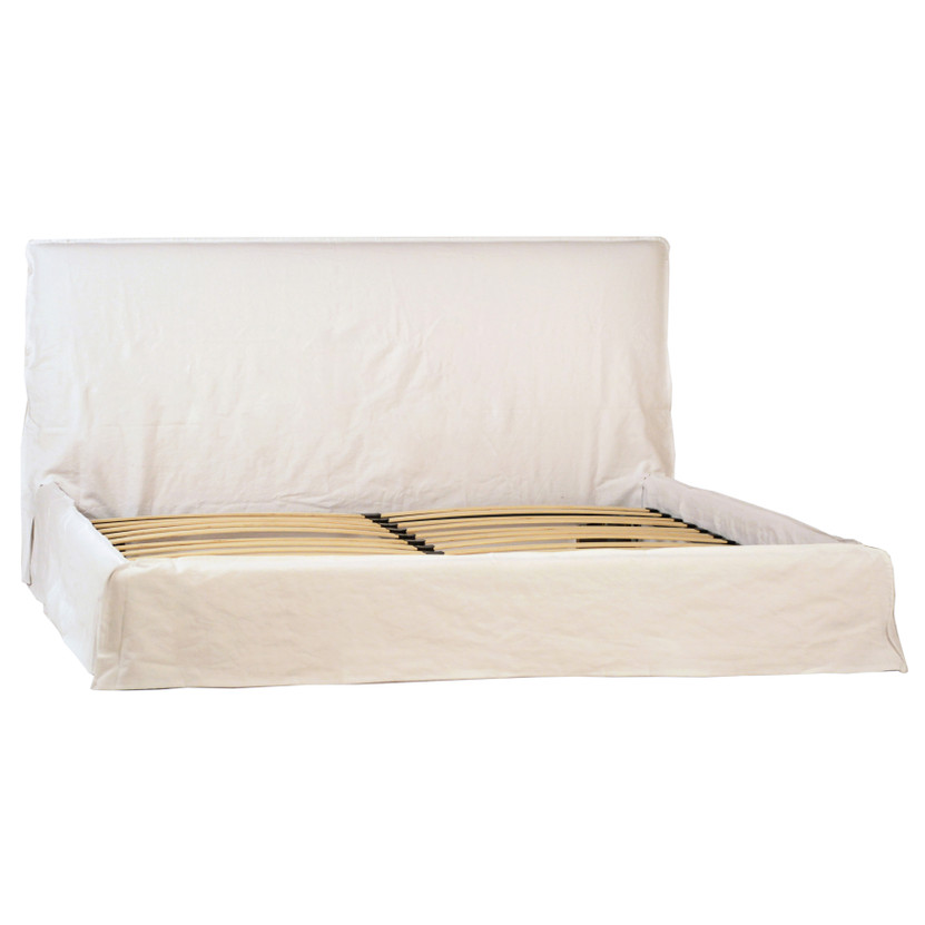 Stetson Ivory Linen Upholstered Slipcover Style Platform Panel Bed in Eastern King