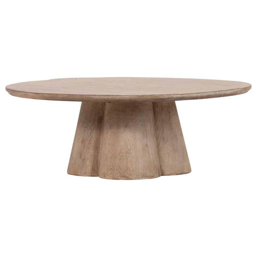 Vera 42" Round Reclaimed Pine Modern Coffee Table with 4 Clover Pedestal Base