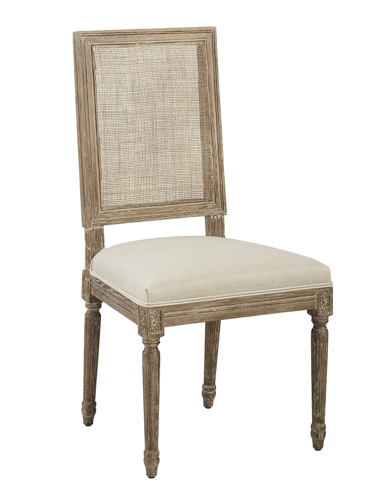 Linen and Oak Caned Back Side Chair - Set of 2