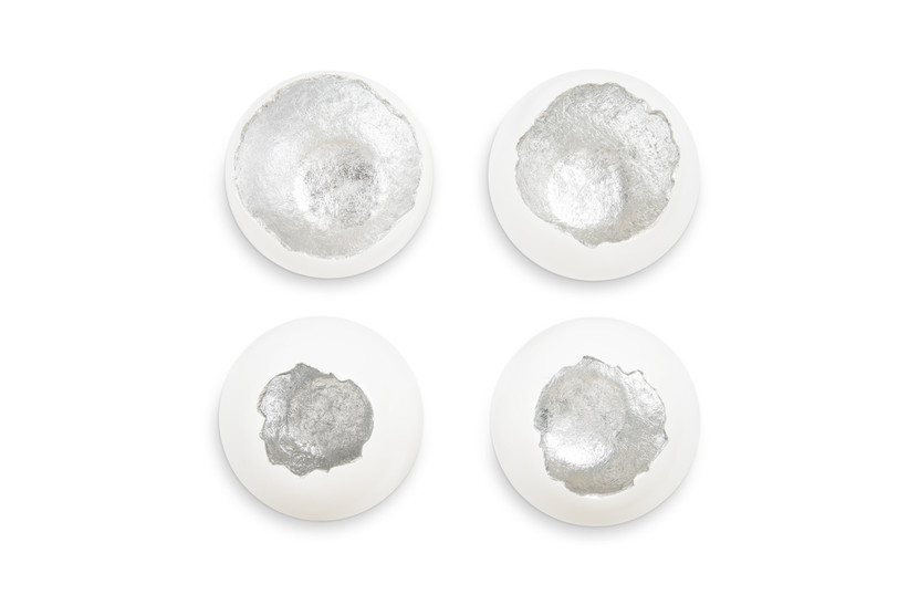 Broken Egg Wall Art, White and Silver Leaf, Set of 4