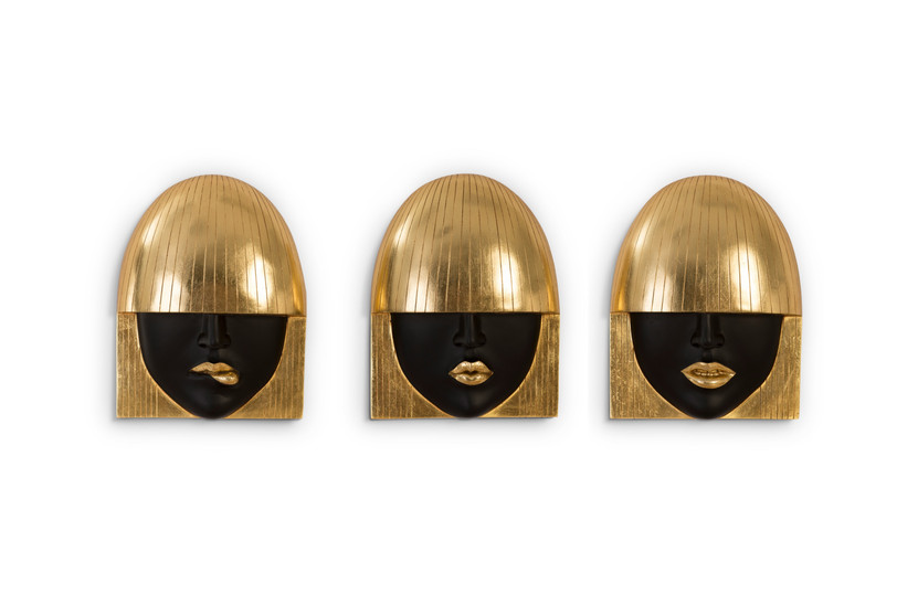 Fashion Faces Wall Art, Small, Black and Gold Leaf, Set of 3