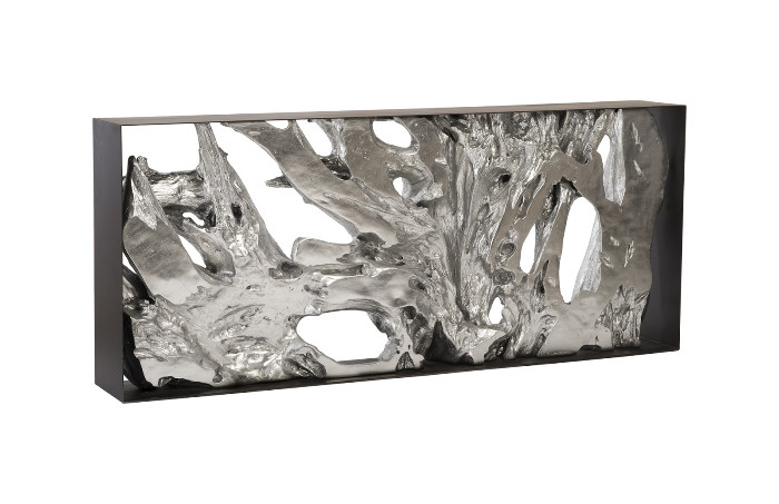Cast Root Metal Framed Console Table, Resin, Silver Leaf, LG