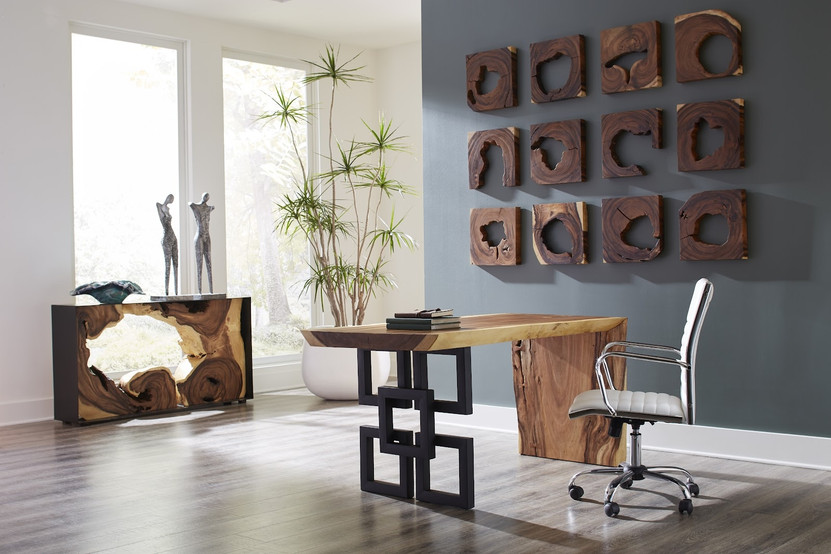 Waterfall Desk, Natural, Satin Black Overlap Leg