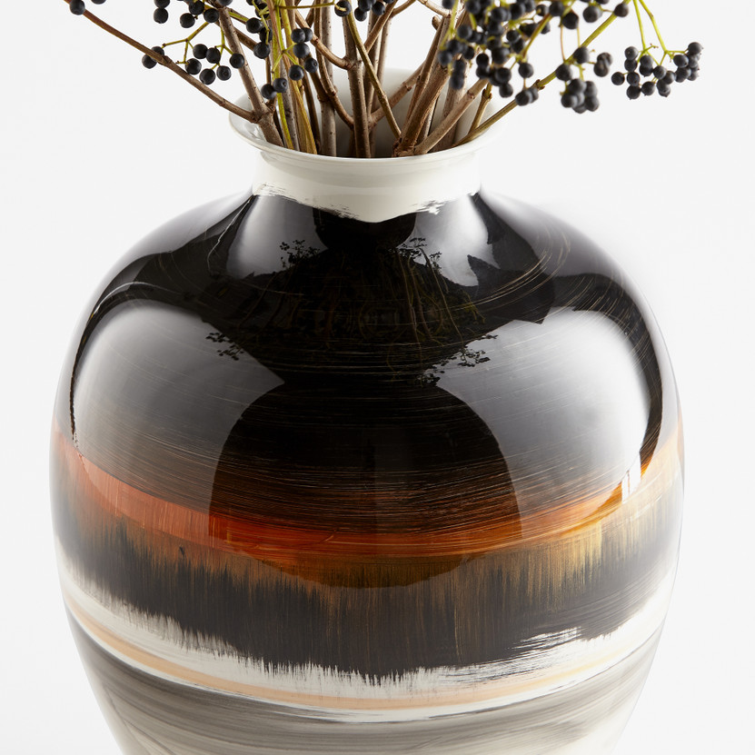 Indian Paint Brush Vase #2 | Black & White & Gold