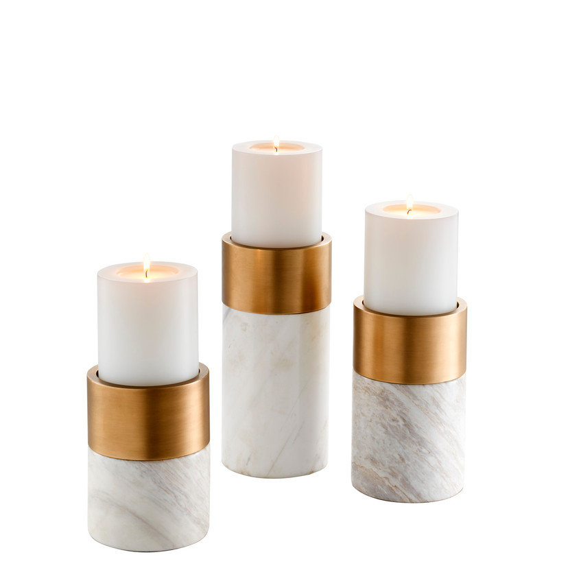 Candle Holder Sierra White Marble/Brass Finish Set of 3