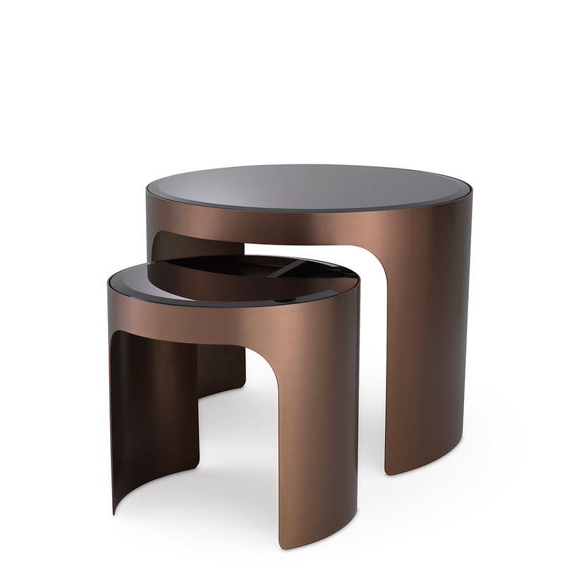 Side Table Piemonte Brushed Copper Finish Set of 2