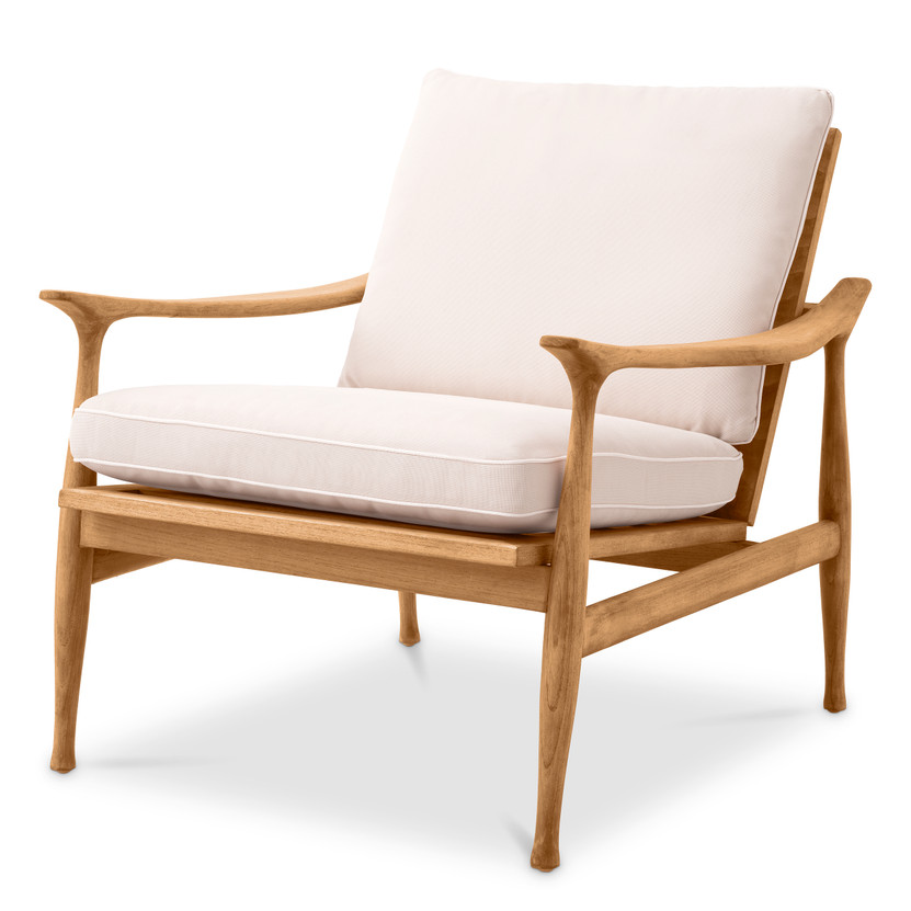 Outdoor Chair Manzo Natural Teak/Flores Off-White Includes Cushions