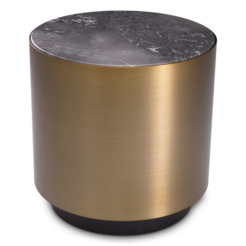 Side Table Porter Round Brushed Brass Finish/Grey Marble
