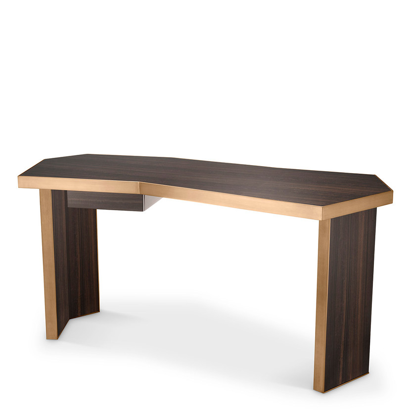 Desk Xenon Eucalyptus Veneer/Brushed Brass Finish