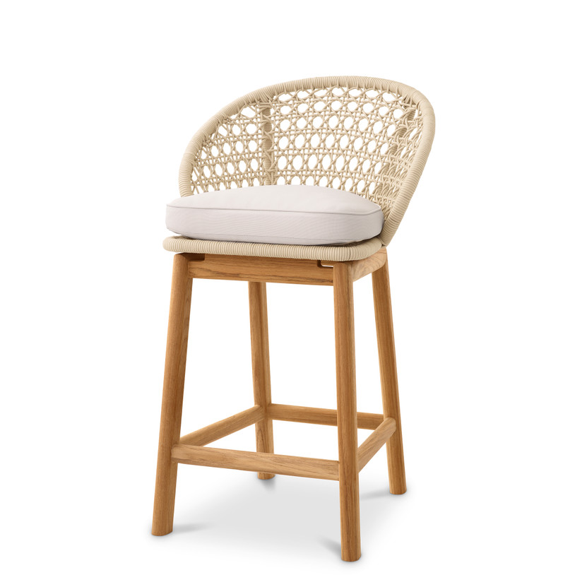 Outdoor Counter Stool Trinity Cream Weave/Flores Off-White