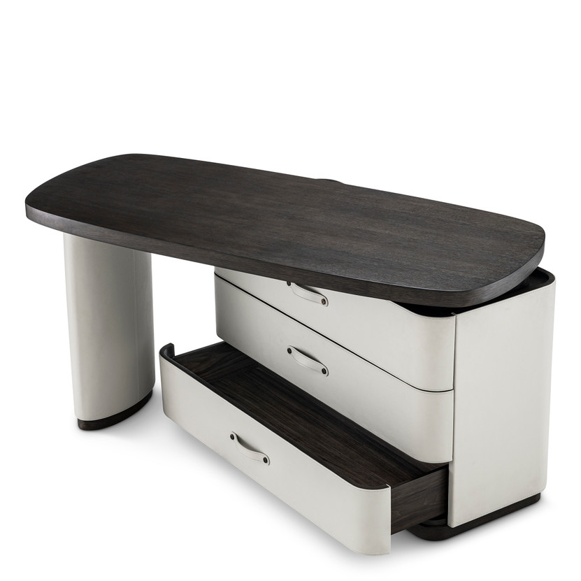 Desk Numana Mocha Straight Oak Veneer/Faux Leather