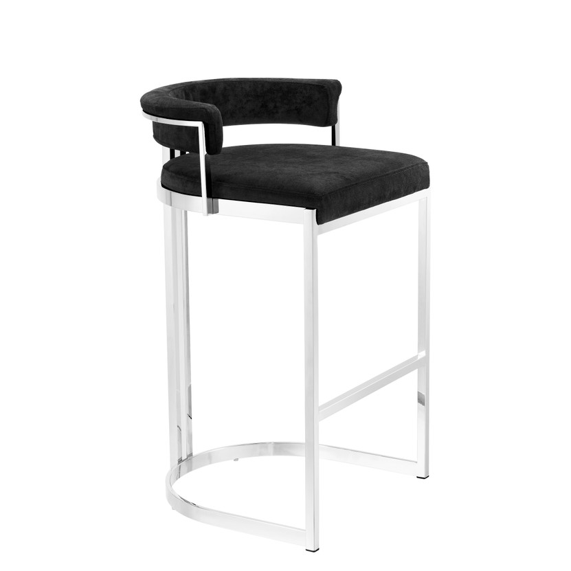 Counter Stool Dante Polished Stainless Steel Black Velvet