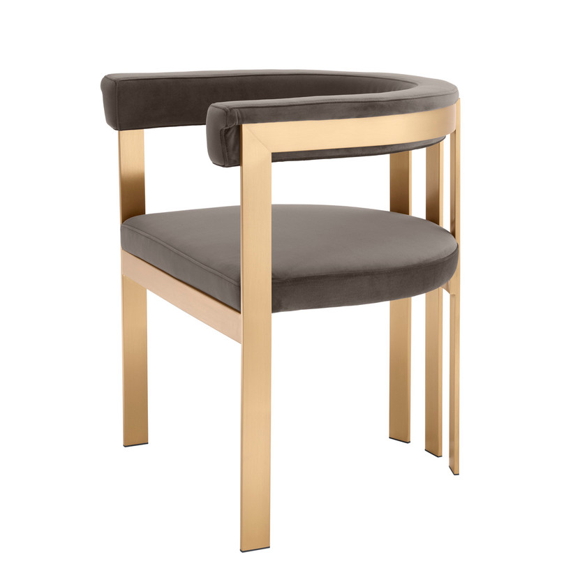 Dining Chair Clubhouse Brushed Brass Finish/Savona Grey