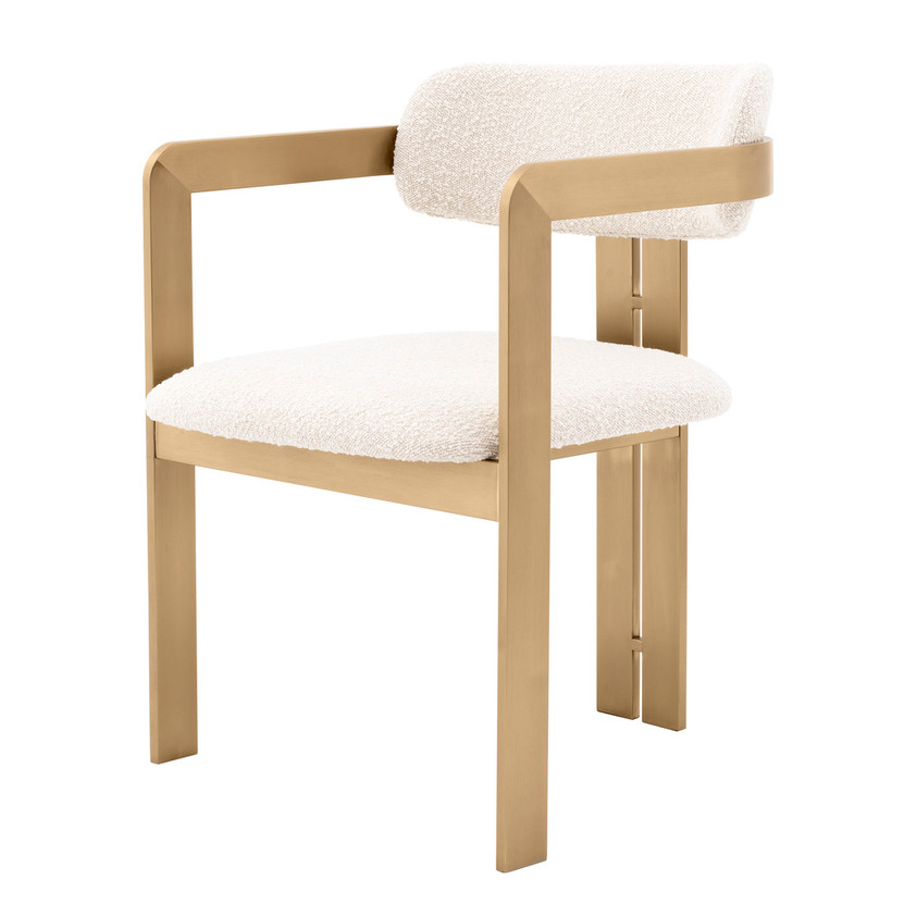 Dining Chair Donato Brushed Brass Finish/Bouclé Cream