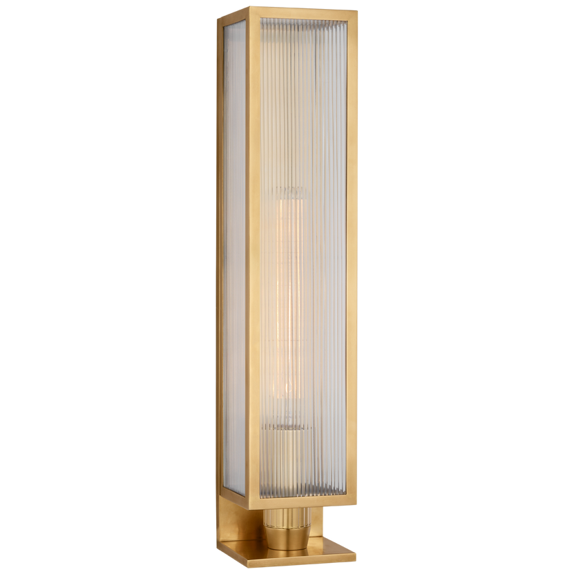 York 24" Single Box Outdoor Sconce in Soft Brass with Clear Ribbed Glass