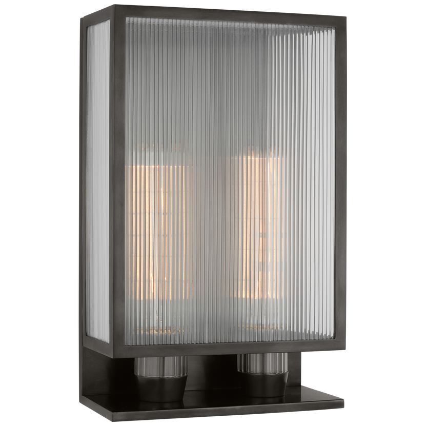 York 16" Double Box Outdoor Sconce in Bronze with Clear Ribbed Glass