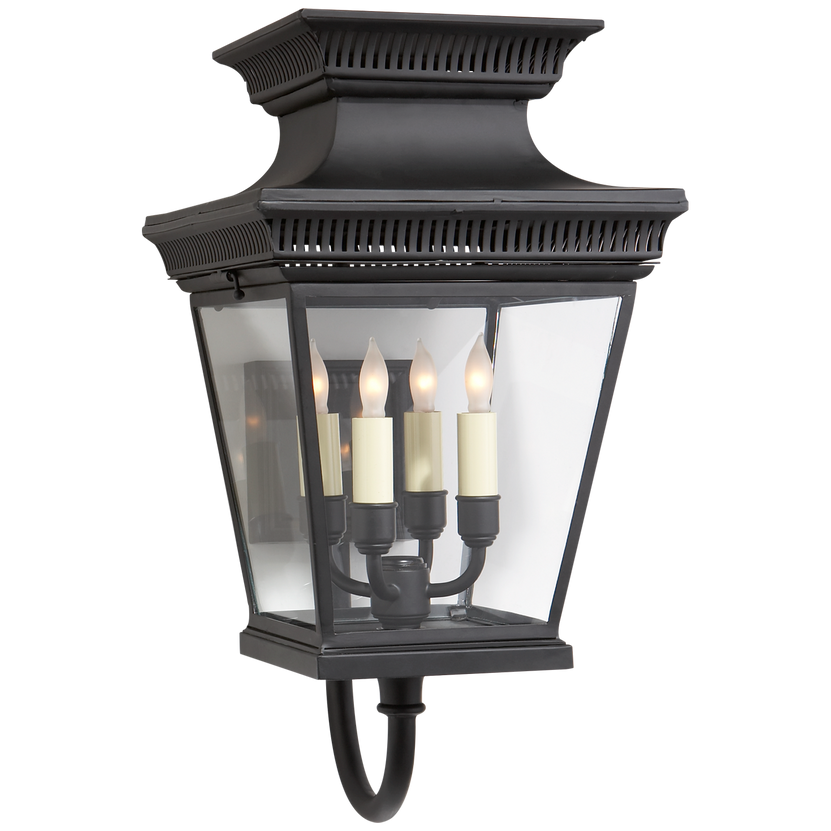Elsinore Medium Bracket Lantern in Black with Clear Glass