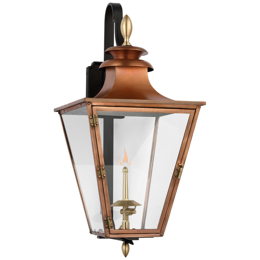 Albermarle Small Bracketed Gas Wall Lantern in Soft Copper and Brass with Clear Glass