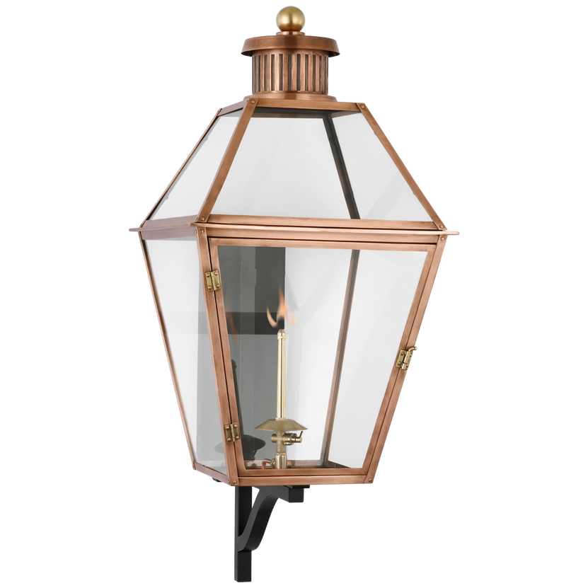 Stratford Large Bracketed Gas Wall Lantern in Soft Copper with Clear Glass