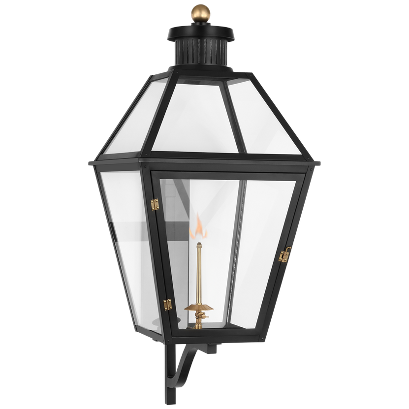 Stratford XL Bracketed Gas Wall Lantern in Matte Black with Clear Glass