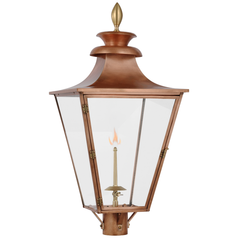 Albermarle Gas Post Light in Soft Copper and Brass with Clear Glass