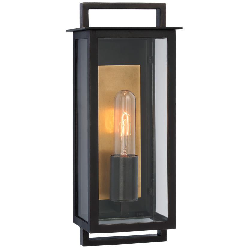 Halle Small Narrow Wall Lantern in Aged Iron with Clear Glass
