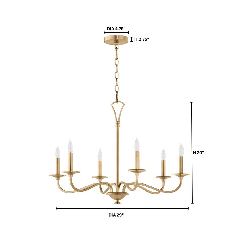 Maryse 6 Light Chandelier - Brass