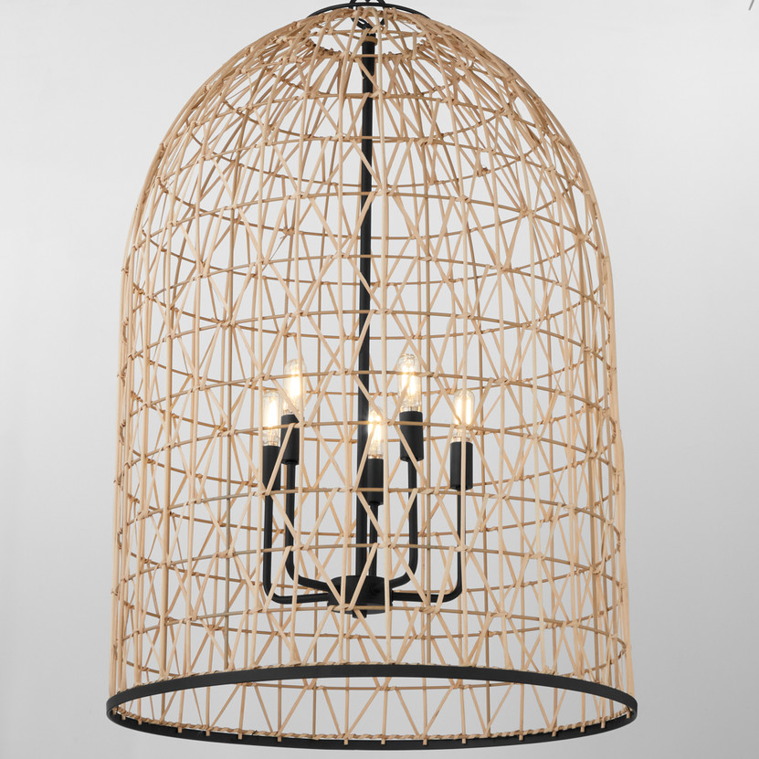 22X33 5 Light Rattan Pendant - Black