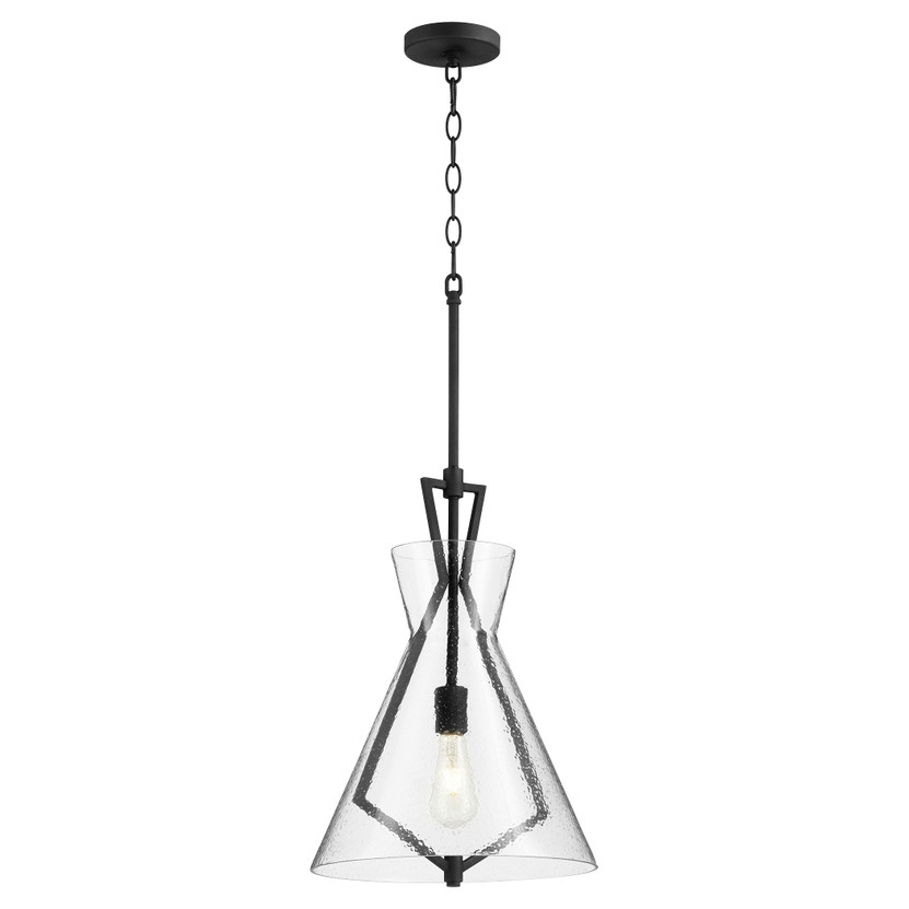 1 Light Stone/Seed Glass Pendant- Black