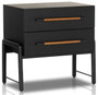Four Hands Rosedale Nightstand with 2 Drawers in Ebony Oak Veneer