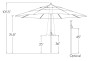 Treasure Garden Auto Tilt 11 Market Umbrella In Cast Silver Sunbrella w Black Frame