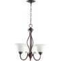 Transitional Spencer 3 Light Opal Chandelier In Oiled Bronze And Satin Opal