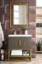 Columbia 31.5" Single Vanity, Ash Gray, Radiant Gold w/ White Glossy Composite Countertop